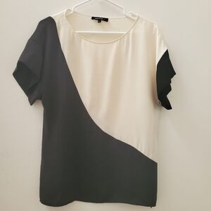 Lafayette 148 Color Block Silk Short Sleeve Blouse